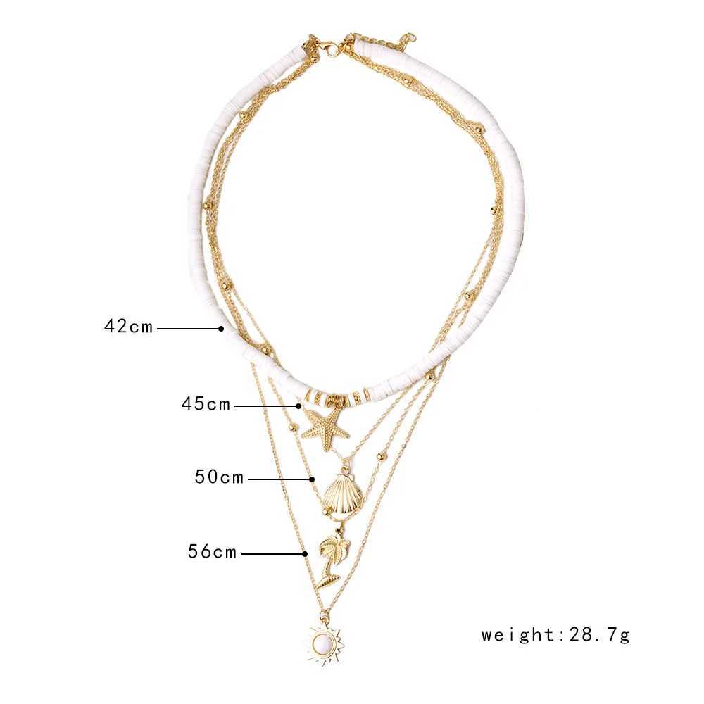 Fashion New Bohemia Soft Clay Shell Star Sun Pendant Chain Layered Necklace for Women Girls Summer Beach Simple Layered Necklace XJ250604