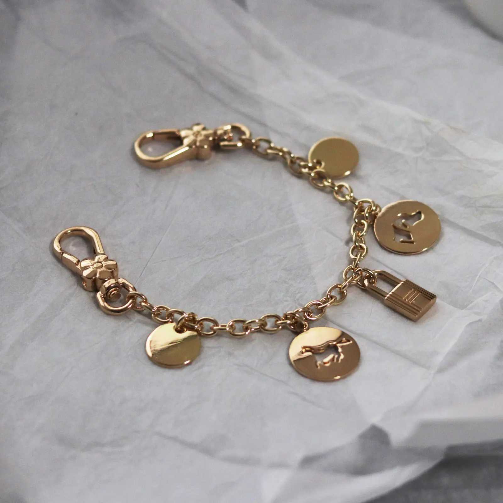 golden shiny Metal keychain bag charm decoration bag extended flower pendant girl lobster clasp W250604