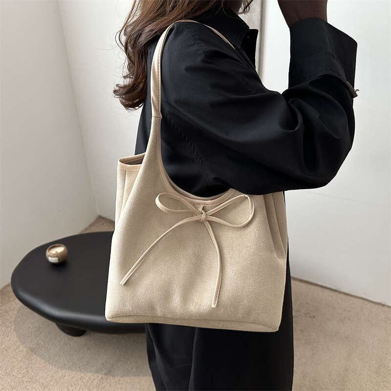 Large Capacity Casual Fashion Personality Bowknot Design Women's 2024 Suede New Commuter Underarm Shoulder Bag