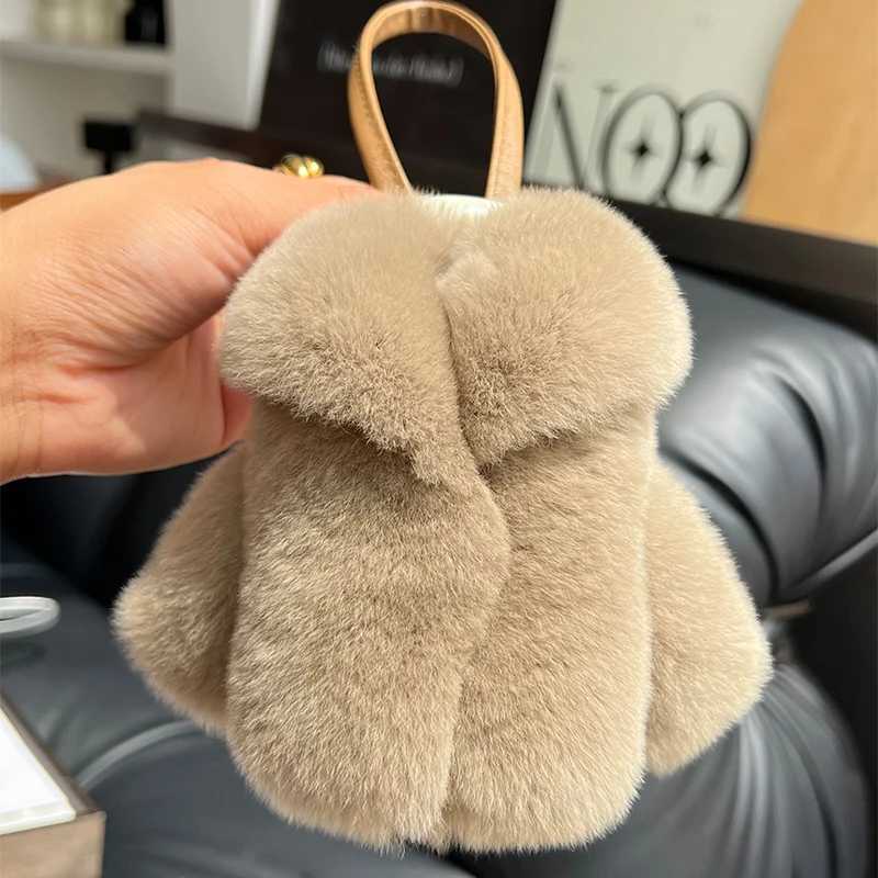 13CM Rabbit Fur Keychain Plush Small Clothes Keyring Bag Charms Car Keychain Fur Decoration Bags Hangings Accessories Gifts W250604