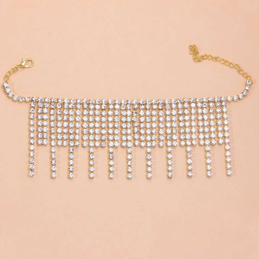 Shiny Rhinestone Irregular Tassel Anklet Bracelet Leg Chain Women Bare Foot Chain Summer Beach Accessories Multi Layer Anklet W250604