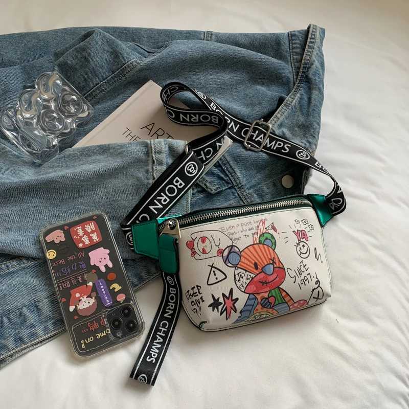 Cute Cartoon Doodle Bear Waist Bag Women Shoulder Crossbody Bags Lady Banana Chest Bag Casual Funny Bag Female Handbag and Purse W250604