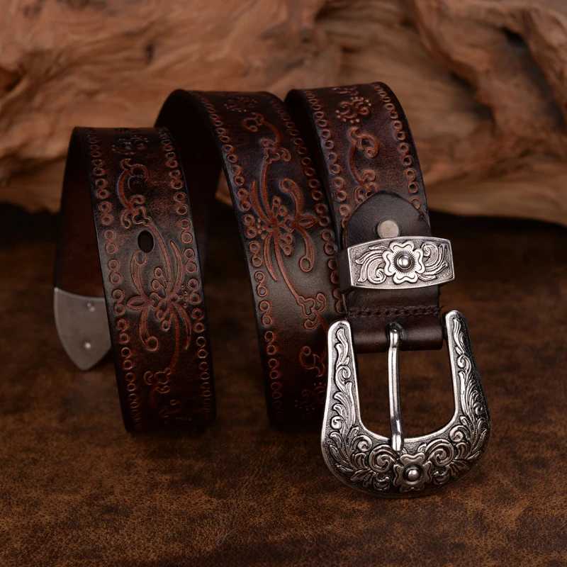3.8cm Wide Fashion Floral Carved 100% Genuine Leather Belts For Women Designer Belts Men High Quality Women Belts Waist W250604