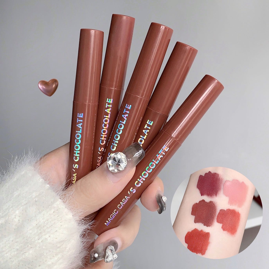 5pcs Chocolate Lip Glaze Set Matte Velvet Long Lasting Liquid Lipstick for Everyday Lip Gloss DH1005