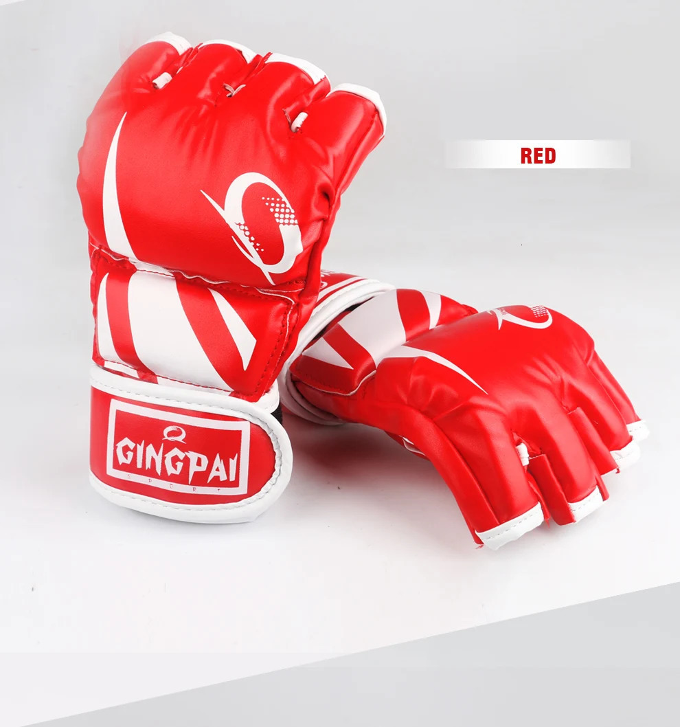 GINGPAI Mens MMA Boxing Gloves Half Finger Sanda Muay Thai Training Gloves Fighting Half Finger Gloves Taekwondo PU Material 250530