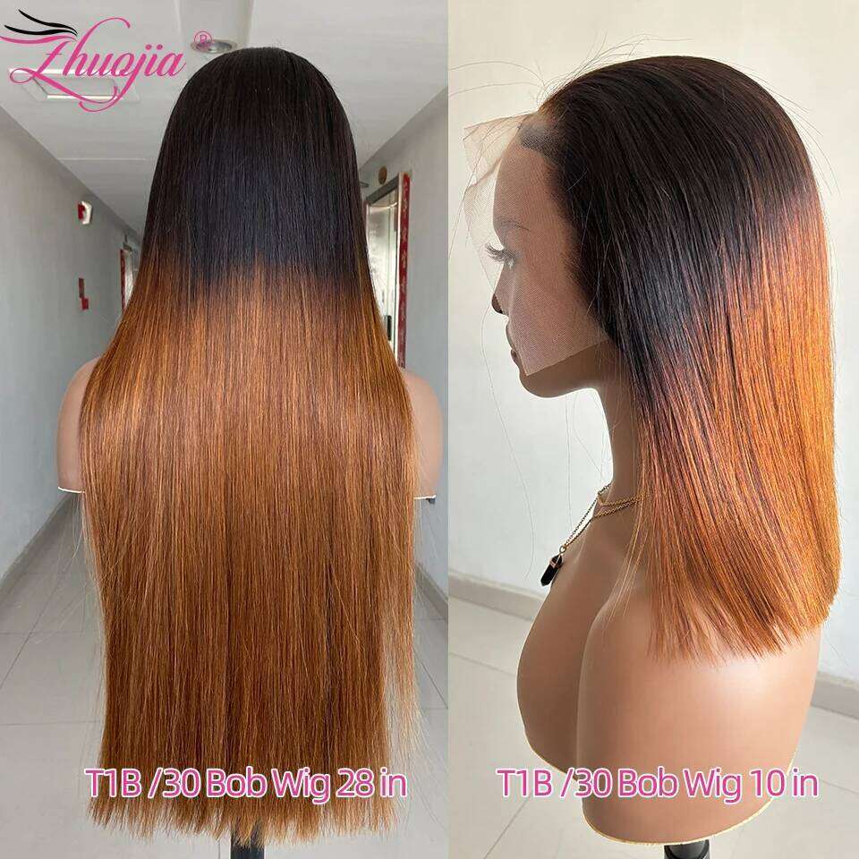 250% Double Drawn Human Hair 13x4 Bone Straight Frontal Wig T4/30 Honey Brown Lace Front Wigs For Women PrePlucked 30in