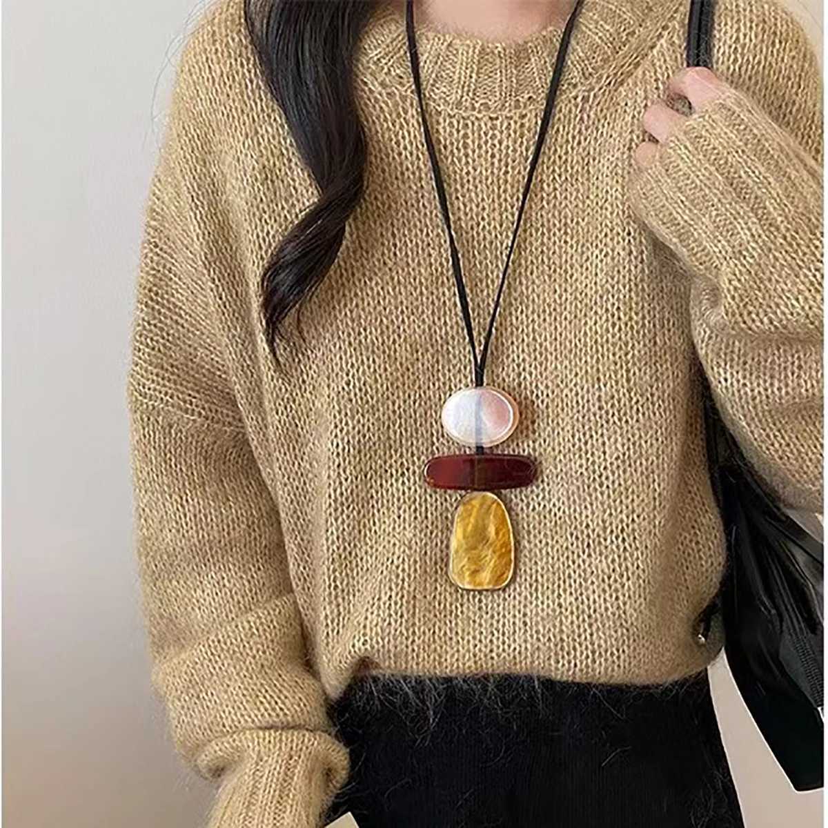 Fashion simple retro Bohemian style acrylic resin irregular personality pendant long autumn winter sweater chain necklace for women XJ250604