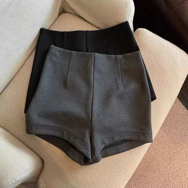 Short Pants Women Black Grey Suits Pantalones Cortos De Mujer Autumn Slim High Waist Wide Leg Shorts Femme Y2k 250603