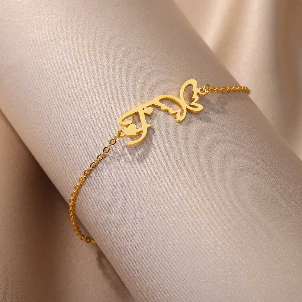 Initial Letter Butterfly Anklets For Women A-Z Letters Butterfly Stainless Steel Anklet Summer Beach Jewelry Gift W250604