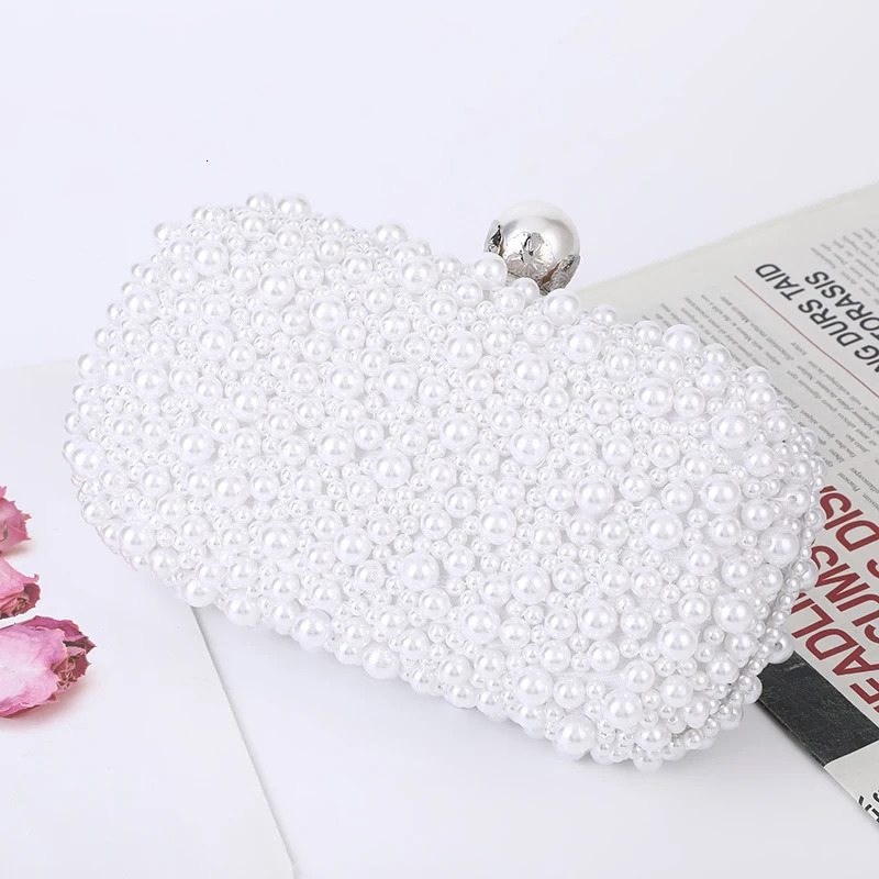 Fashion Elegant Women White Beige Special Crystals Beaded Pearl Evening Clutch Bags Wedding Party Handbag 250528