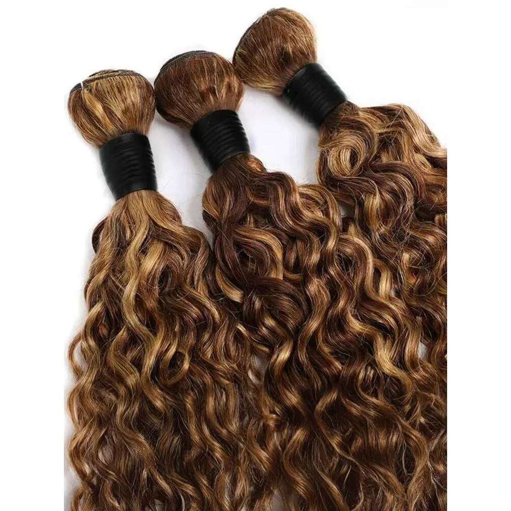 Wave Human Hair Highlight Ombre Honey Blonde 3 4 10A 14A Virgin Double Weft Water Curly Bundles
