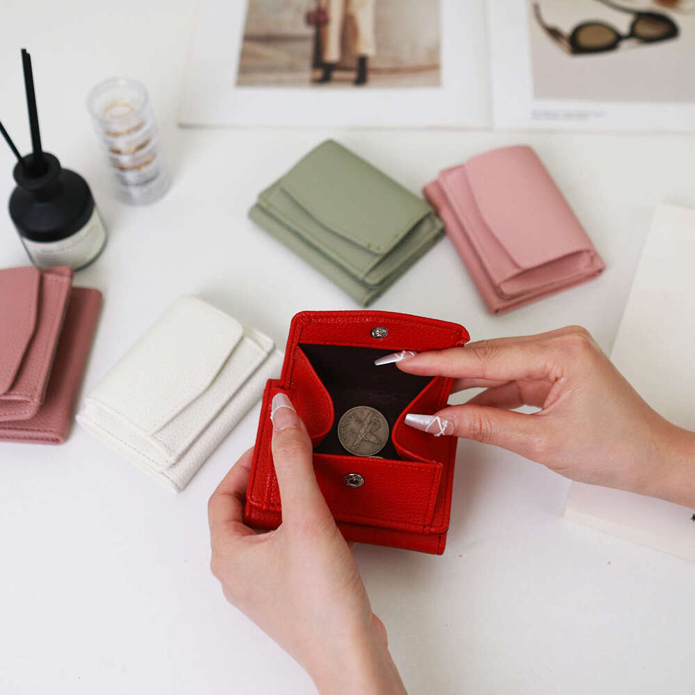 Hot Selling Small Wallet INS Women Japanese Style Student Lychee Pattern Ladies Solid Color Thin Card Holder Coin Purse Money Clip