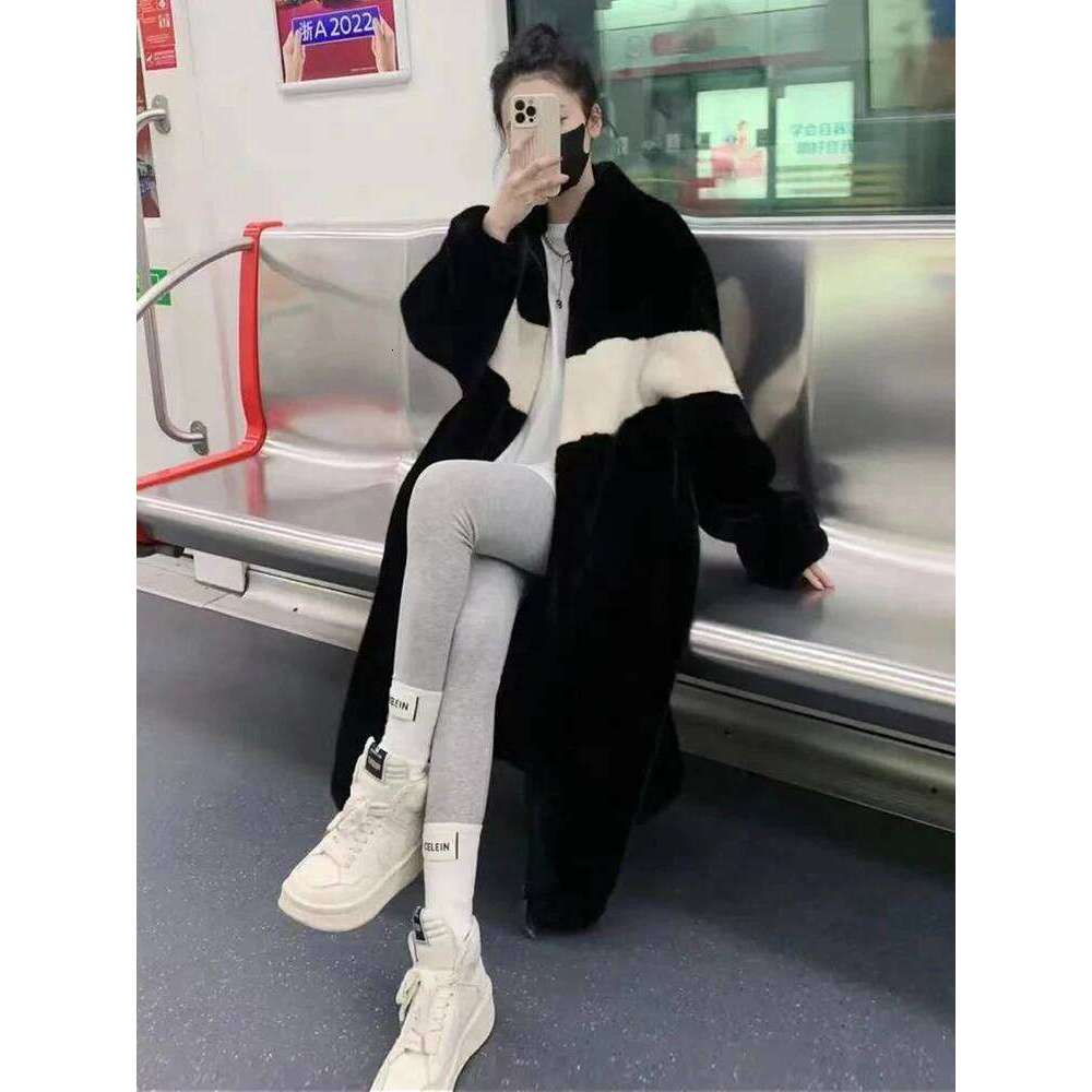Autumn and Winter Thickening Long Stand-up Collar Mink Integrated ing Rex Fur Coat Women's Sweet Girlish Furry Jackets
