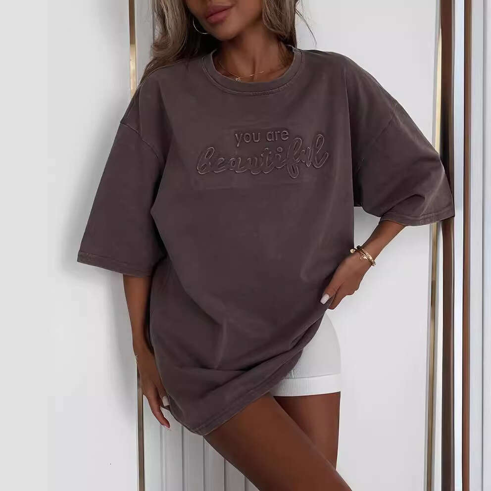 New Letter Foam Print Loose Belly Covering Slimming Top Spring Summer Ins Versatile Short Sleeve T-Shirt Women B5