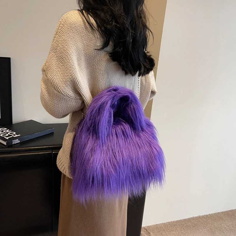 Fashion Clutches Wallet Winter Warm Shoulder Bags Phone Purse and Handbags Soft Plush Women Chain Crossbody Bag Totes bolso XJ250604