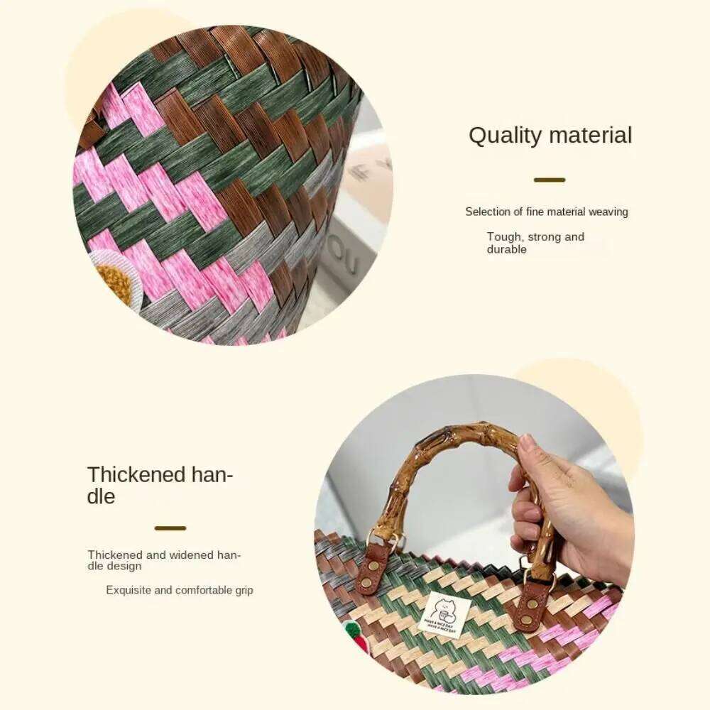 Women's Bags Designer Funny Cute Sausage Dog Woven Handbags Large Capacity Bamboo Handle Weaving Basket Casual Shopping Tote Bags Vacation Beach 