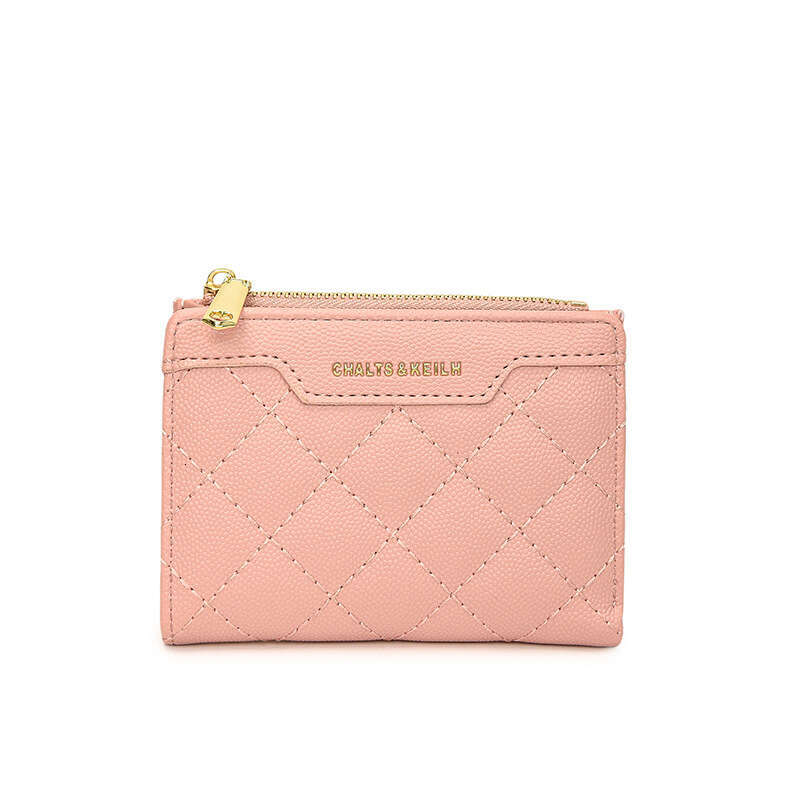 Fashion Women's Short Quilted Solid Color Multi-Card Slot Zipper Coin Purse Trendy Exquisite Wallet for Women
