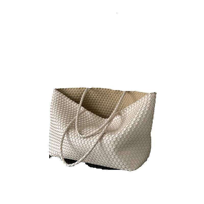 Woven Bag Leather Niche Design Handwoven Soft Leather Large Capacity Tote Bag Casual Lazy Style Shoulder Underarm Handbag Trendy Soft Woven Tote