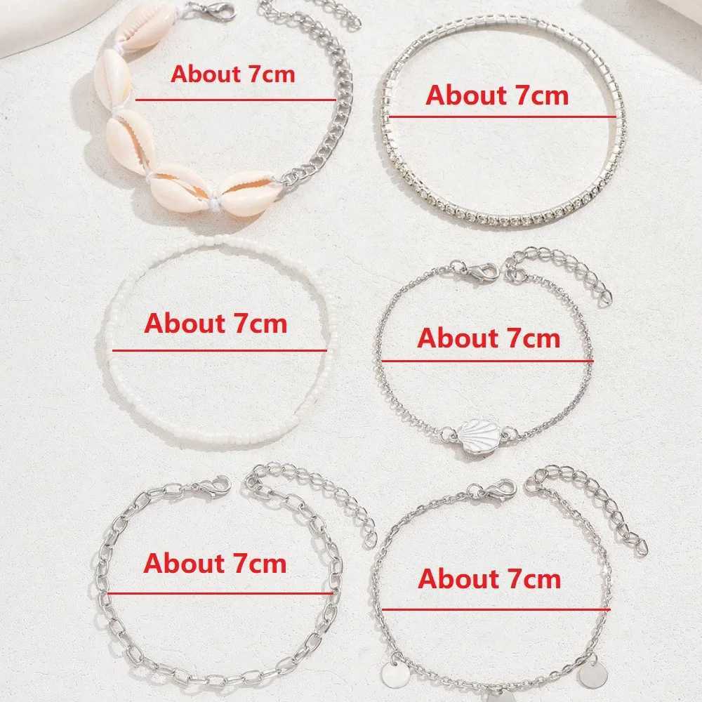 6Pcs / Set Boho Handmade Shell Seed Beads Anklet Set For Women Multilayer Broken Stones Summer Ocean Beach Foot Chains Jewelry W250604