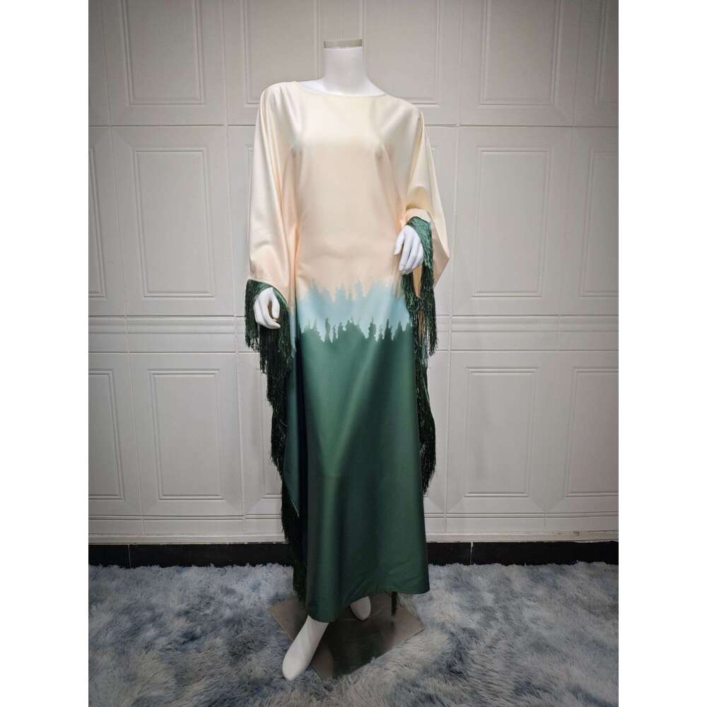 Mq135 Muslim Tassel Robe Long Dress New Gradient Print B5