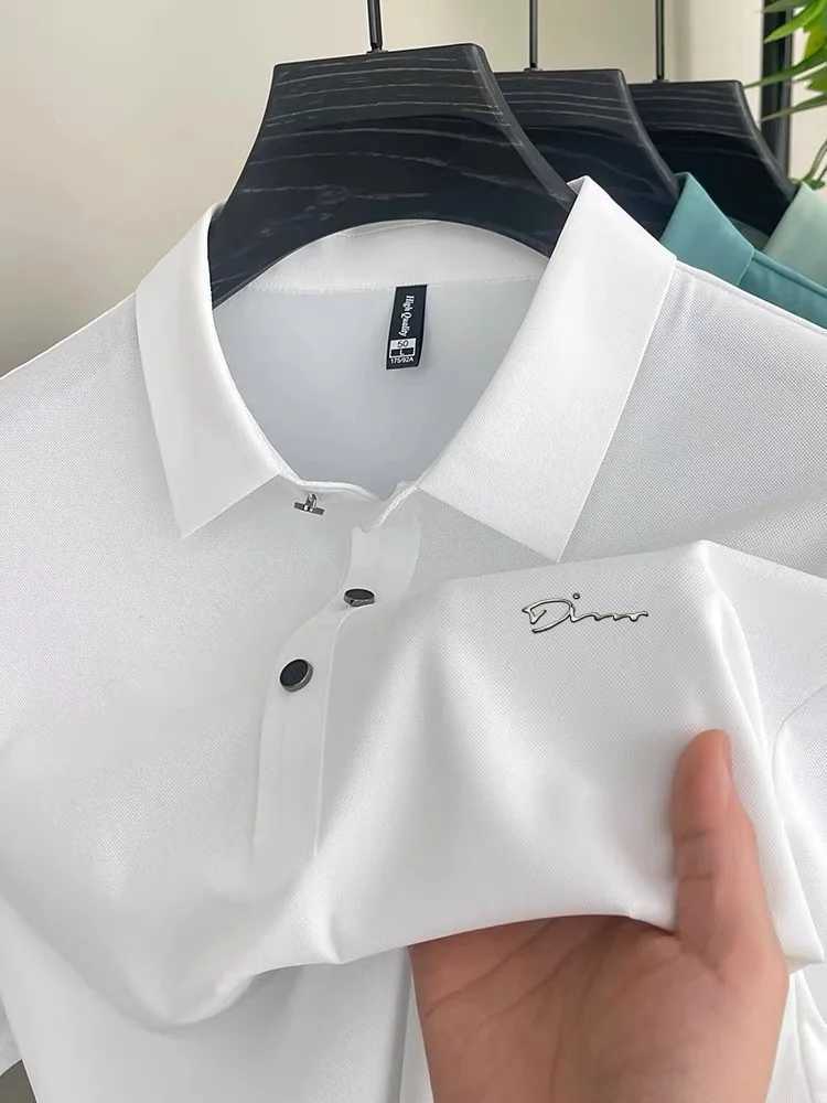 New 2025 Mens Short Sleeve Polo Shirt Summer Fashion High-end Golf Silk Leisure Business Hot Selling T-shirt T250604