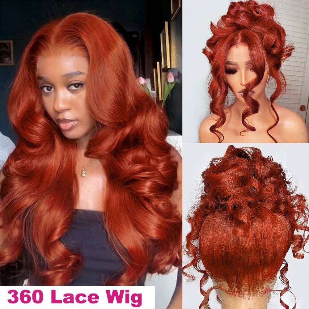 Hidden Strap Body Wave 360 Glueless Reddish Brown Pre Bleached Human Hair With Drawstring Full Lace Front Wig