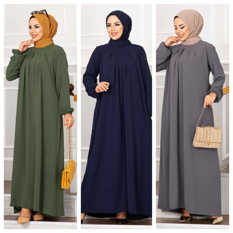 Solid Color Long Dress Muslim Islamic Clothing Dubai Abaya Muslim Dress Hitam Pakistan Dress for Women Butterfly Black Abaya