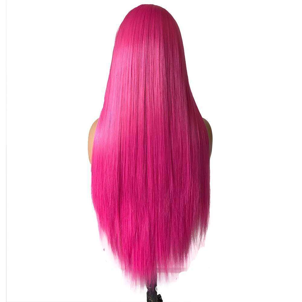 Rose Straight Synthetic Lace Glueless Wigs For Women Natural Hairline Daily Wear Long Pink Wig Cosplay Part Front Hair