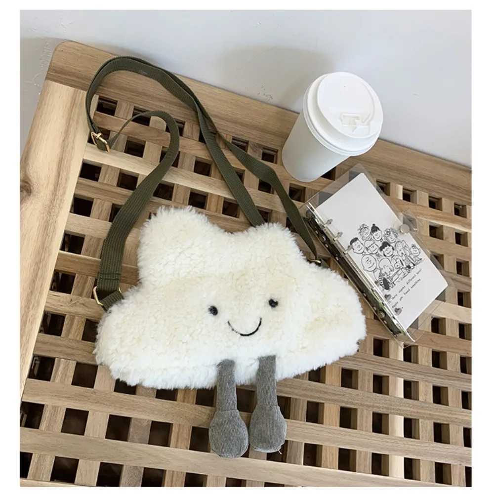 Lovely Soft Plush Little White Cloud Bag Wear Resistant Women Bag Durable Large Capacity Shoulder Bag Soft Cell Phone Pouch XJ250604