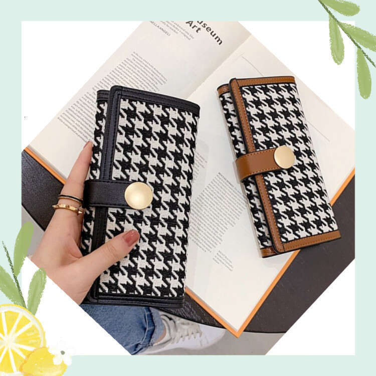 High-Quality Houndstooth Canvas Short Clasp, Clutch Bag, Long Women's Wallet with a Sense of Sophistication, Coin Purse