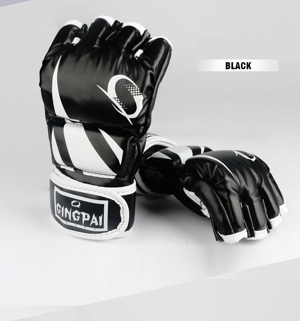 GINGPAI Mens MMA Boxing Gloves Half Finger Sanda Muay Thai Training Gloves Fighting Half Finger Gloves Taekwondo PU Material 250530