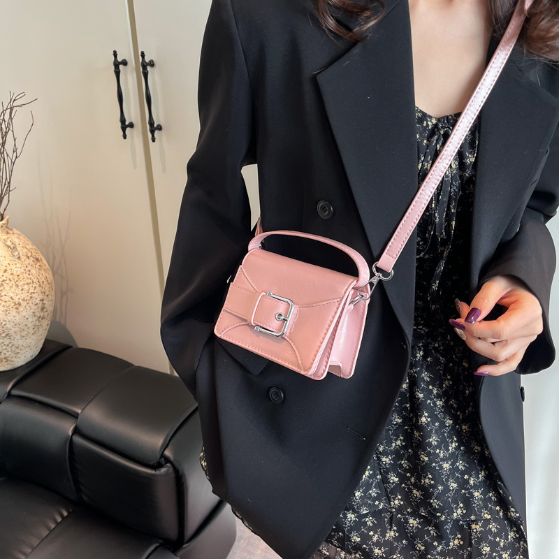 designer Korean Style Solid Color Simple Niche Belt Mini Handbag Small Square Bag for Women 2025 Summer New Cute Small Wallet