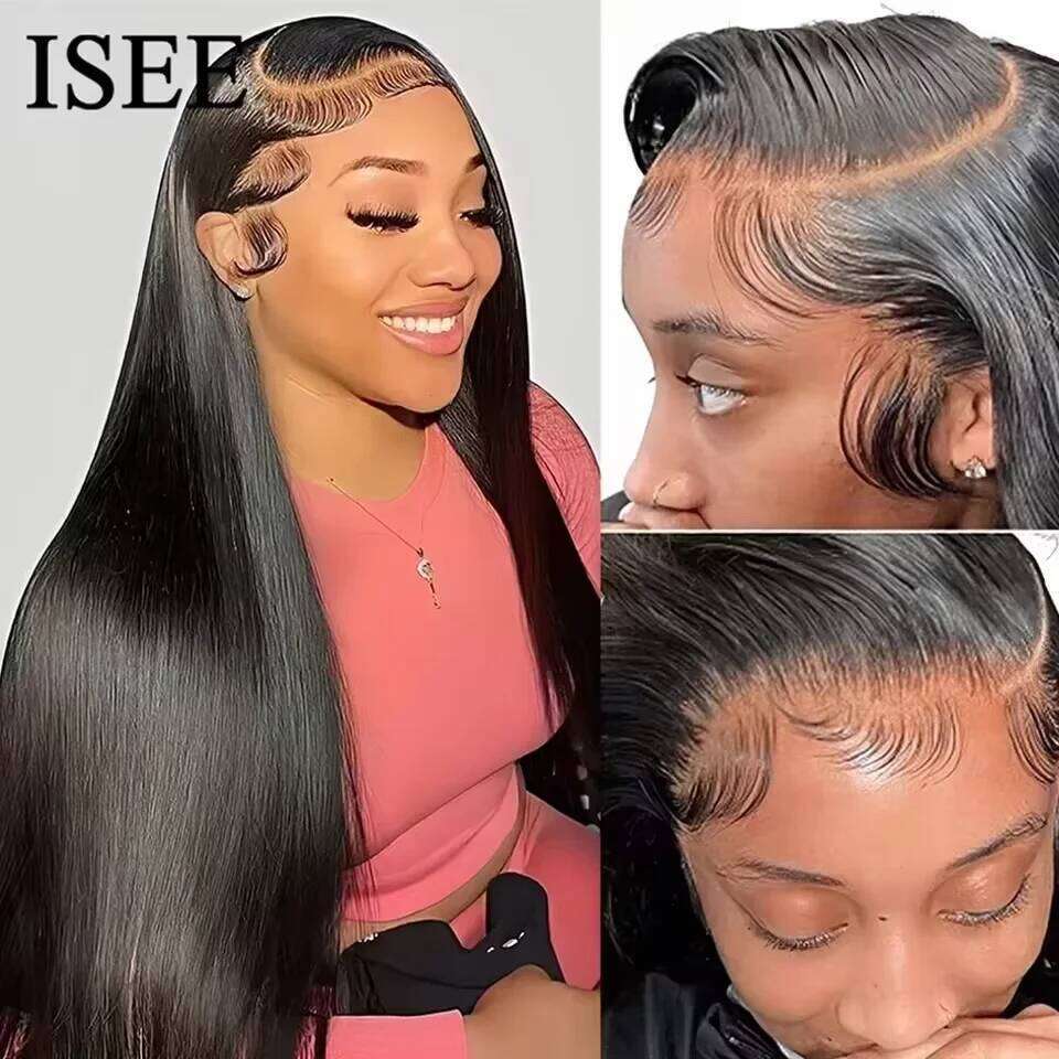 ISEE HAIR Malaysian Straight 13x4 HD Frontal Pre Bleached Knots For Women 4x4 Lace Wig Human Hair Wigs