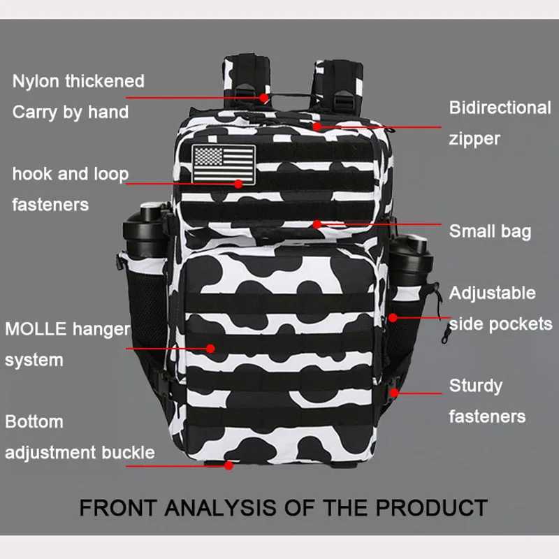 Oulylan Waterproof Athlete Gym Outdoor Bag Travel Hiking Rucksack with Bottle Holder 25L/35L/45L Tactical Backpack for Men Women W250603