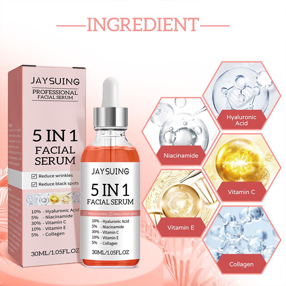 5 In 1 Fade fine lines Firming Face Serum Moisturizing brightning Vitamin C Hyaluronic Acid Facial Serum Shrink Pores Skin Care
