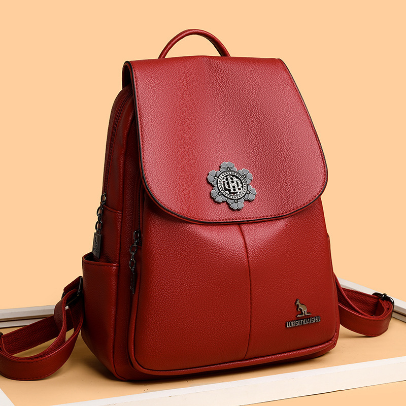 Free Shipping Middle-aged Women's Backpack Texture New Mother And Baby Bag Lightweight Backpack Soft Leather Large Capacity Travel Bag Mother Bag