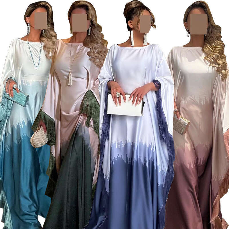 Mq135 Muslim Tassel Robe Long Dress New Gradient Print B5