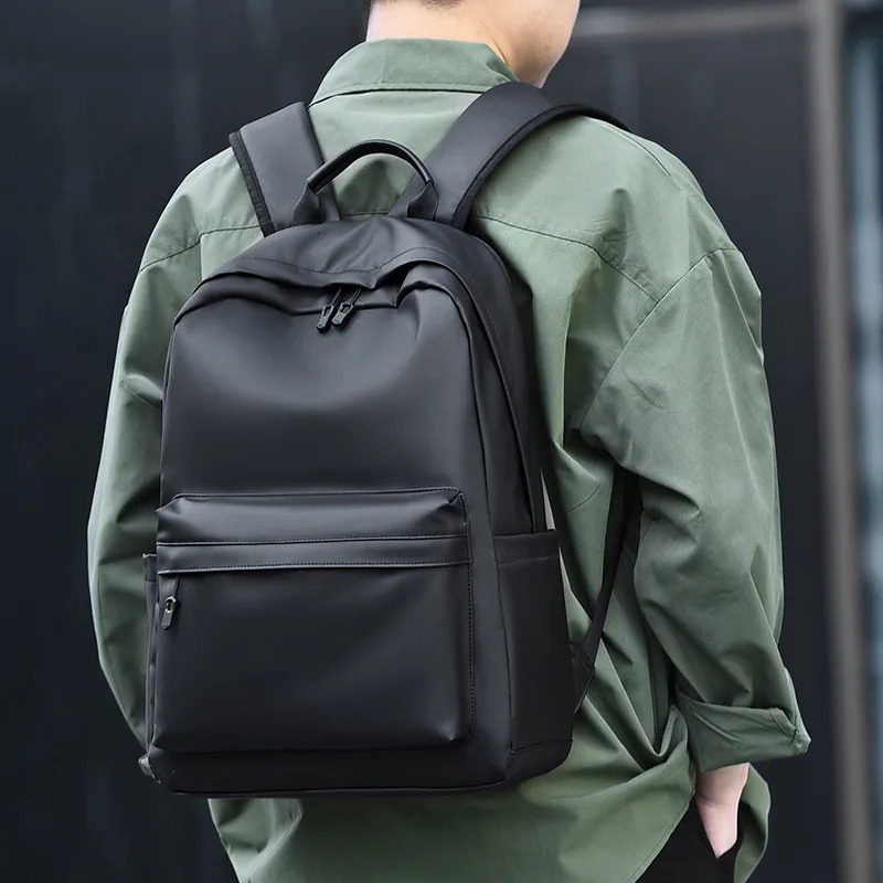 Fashion Men Leather Backpack Black School Bags for Teenager 15.6 Inch Laptop Backpacks Mochila Masculina High Quality 250530