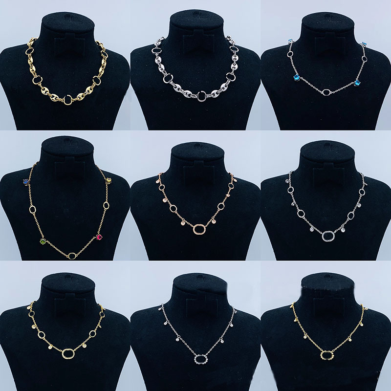 Luxury Womens Pendant Designer Bracelet Necklace Earrings Gold Sliver Chain Jewelry Necklaces for Women Wedding Party