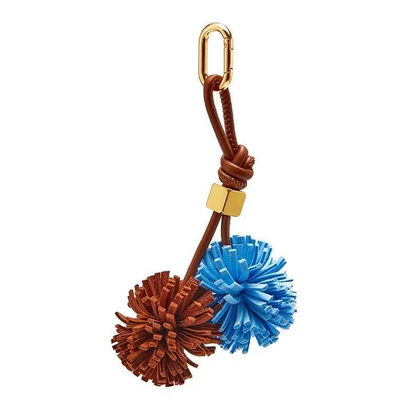 New Arrival Flower ball leather pendant cowhide rope bag charm Keychain car pendant for women bag accessories U250604