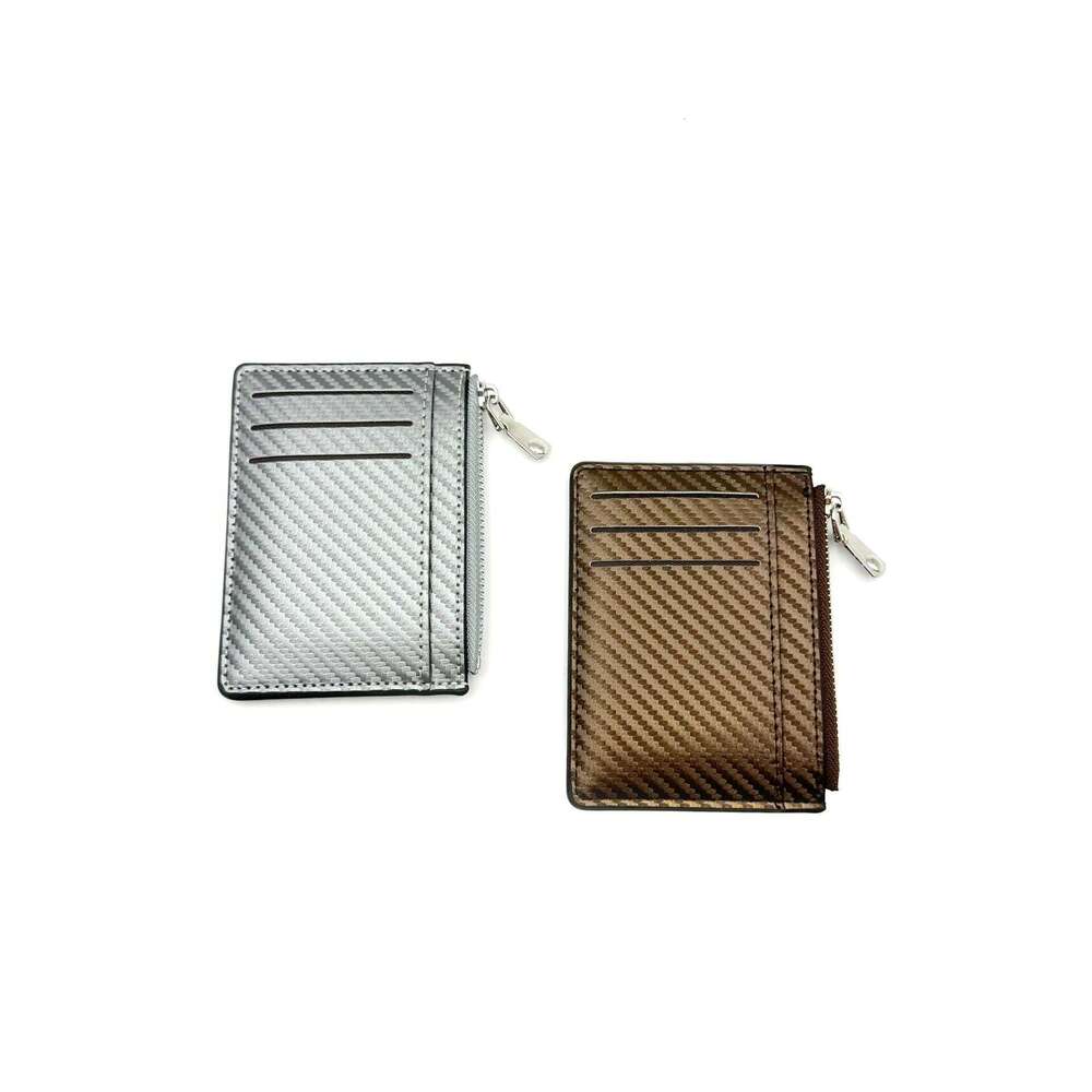 Defuli2025 Summer Men's Wallet Holder Multi-Card Slot PU Fabric Carbon Fiber Texture Zipper Card Case Trendy