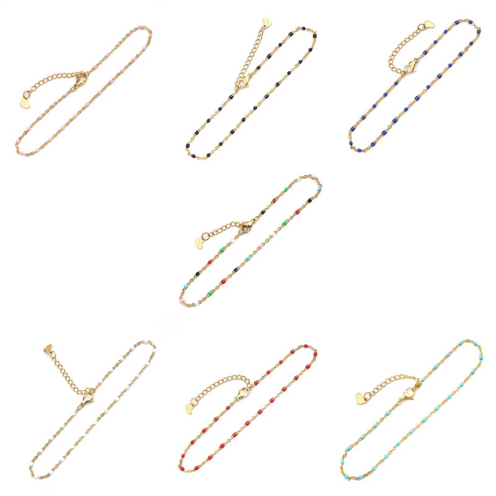 Fashion Colorful Enamel Beads Anklet Gold Color Stainless Steel Chain Anklet Bracelet For Women Summer Beach Foot Jewelry 23cm W250604