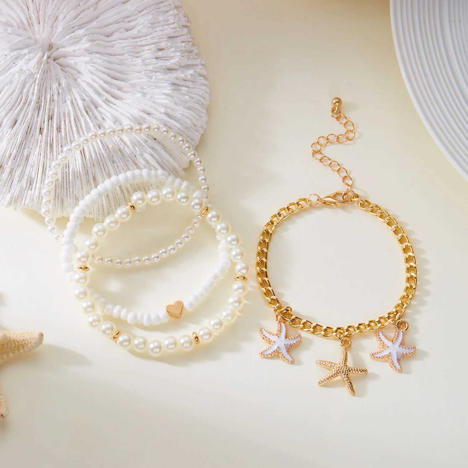 Bead Ankle Bracelets Set for Women Boho Shell Anklet Hawaiian Summer Beach Seashell Pearl Disc Starfish Conch Foot Jewelry W250604