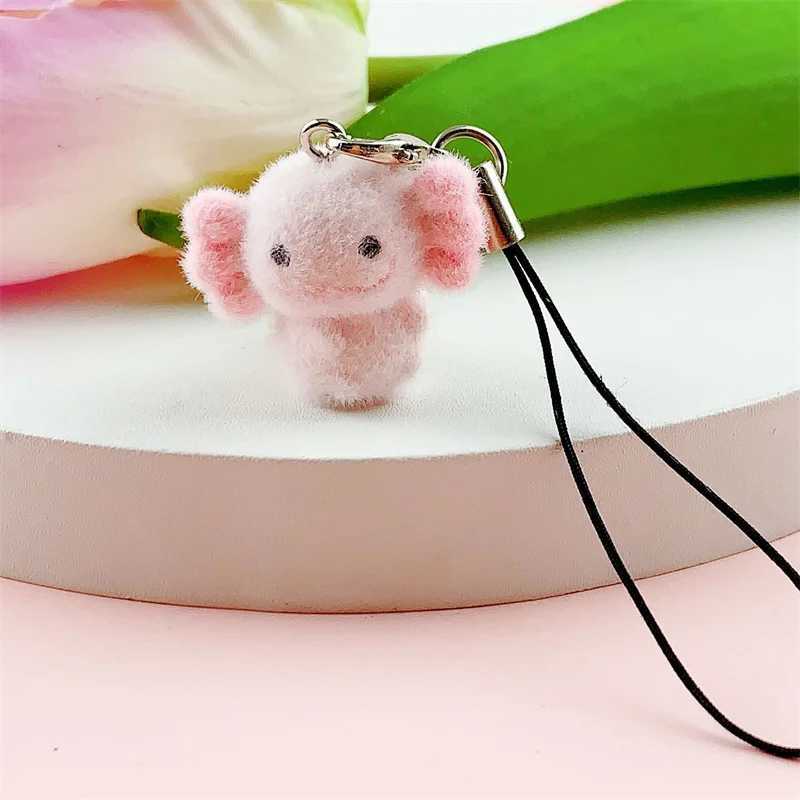 Cute 3D Flocking Axolotl Keychain Flocked Pink axolotl Couple Mobile Phone Pendant Car Keyring Earphone Backpack Charms Bag Decor W250604