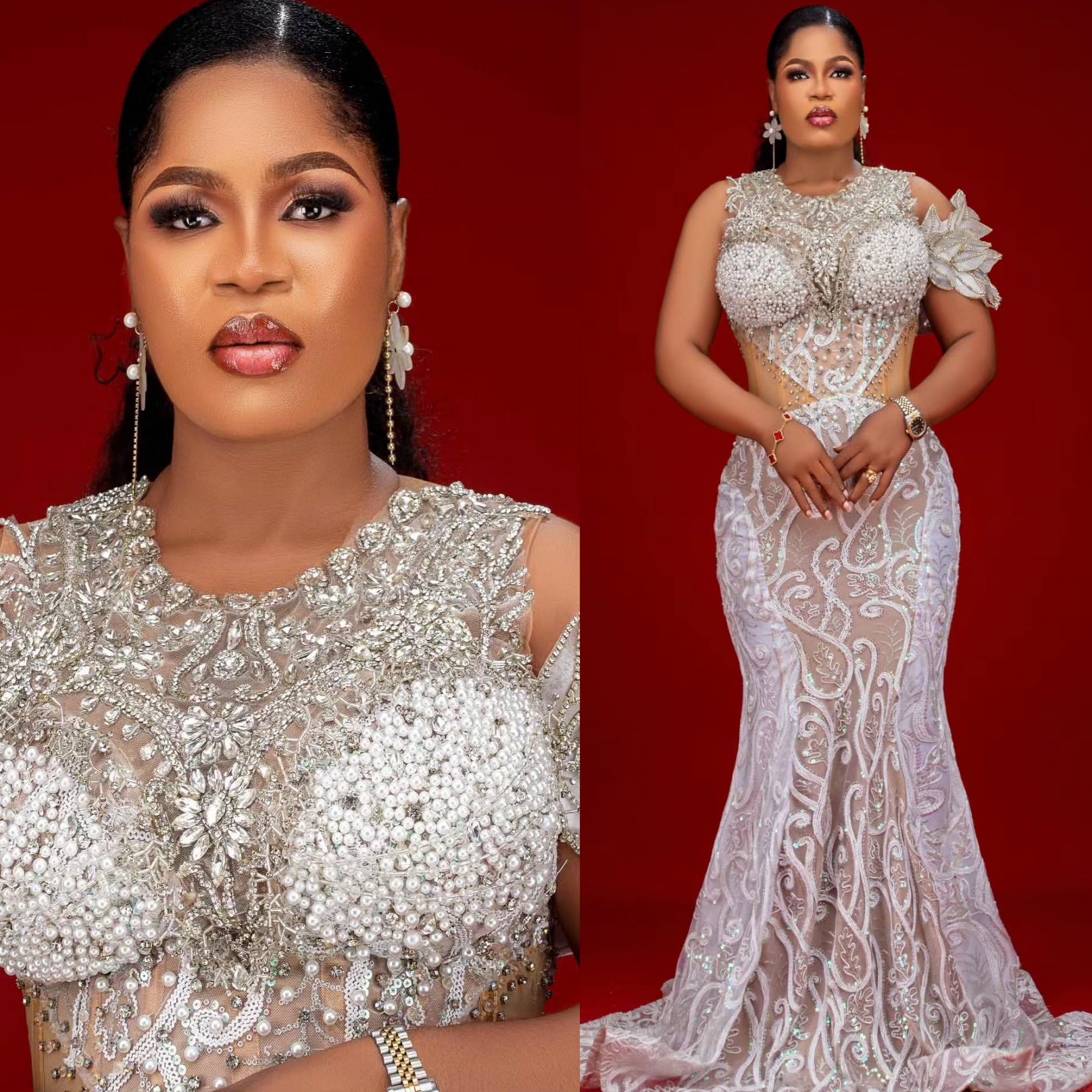 Ivory Mermaid Prom Dresses 2025 Florals Pearls Crystals Lace Illusion Evening Formal Party Second Birthday Engagement Gowns Plus Size Dress For Specia