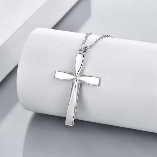 Classic Retro Smooth Cross Pendant 925 Silver Necklace Fashion Religious Jewelry Cross Necklace