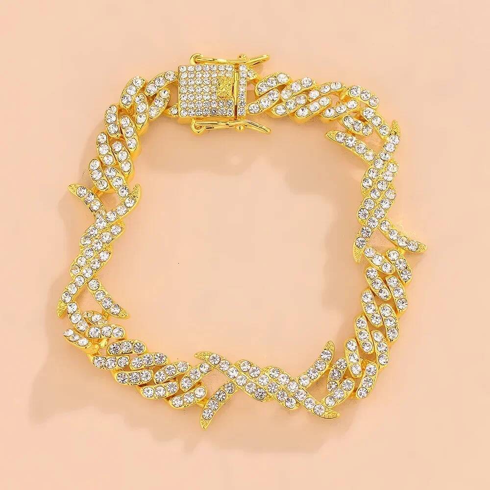 Hip Hop golden Micro Paved Zirconia Iced Out Bling Choker Necklace Men Women Barbed Wire Knot Miami Cuban Link Chain Jewelry 14"