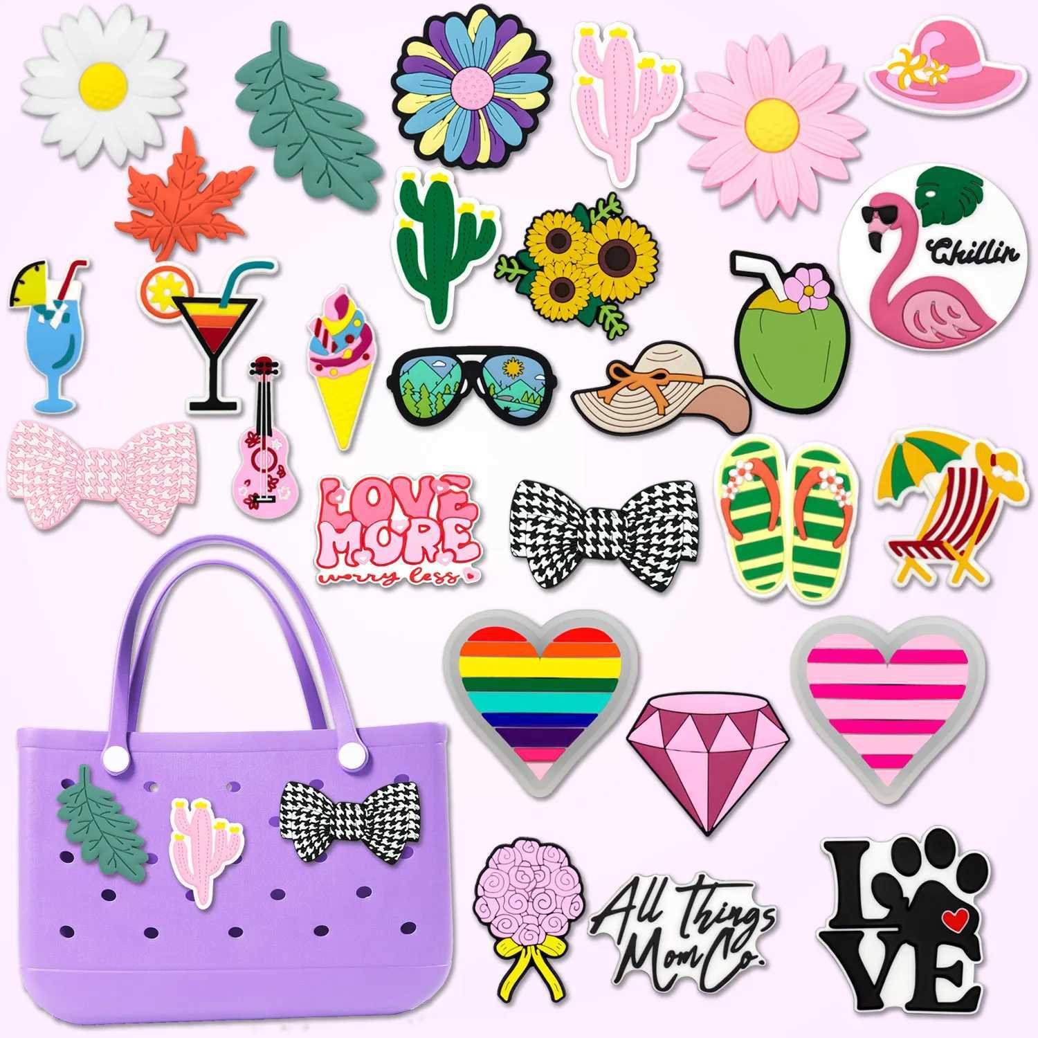 1pcs Cactus Sunflower Charms For Beach Bag Accessories Ice Cream Drink Handbag Decoration Bow Guitar Beach Tote Bag Accessories W250604