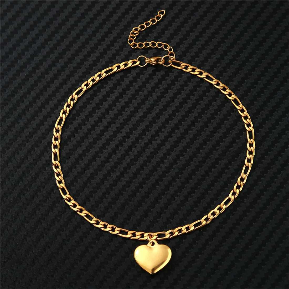 Heart Anklet For Women Gold Silver Color Stainless Steel Foot Leg Figaro Ankle Chain Bracelet Punk Summer Beach Jewelry Gift W250604