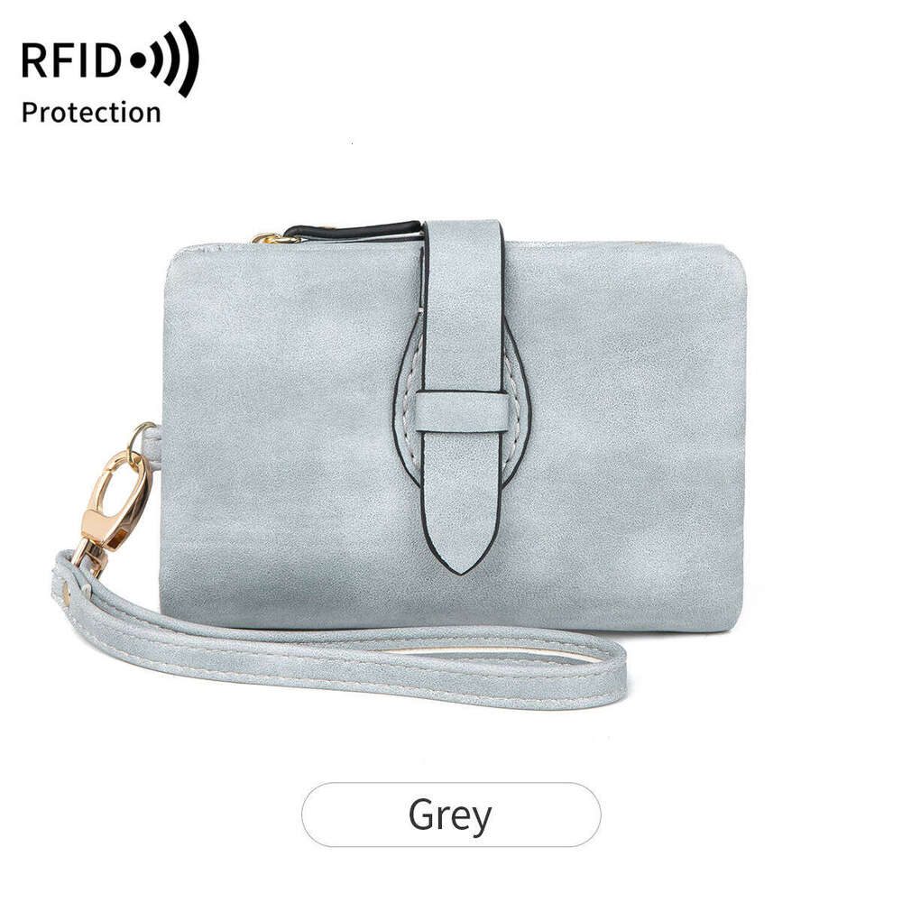 New RFID Women's Wallet Soft Leather Solid Color 70% off Short Fashion Zipper Buckle Coin Purse